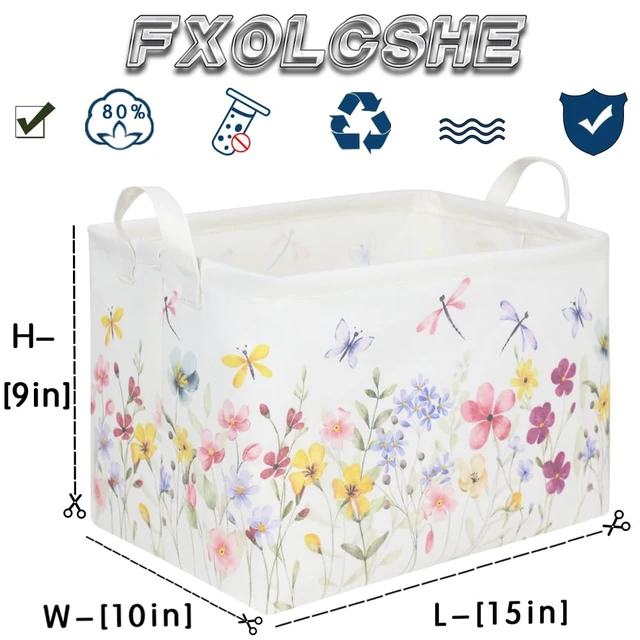 Alt view image 7 of 7 - Boho Flower Nursery Basket, Waterproof Collapsible Storage Bin with Fall Wildflower Floral Dandelion Design, Baby Girl Gift Basket for Girls Bedroom Decor