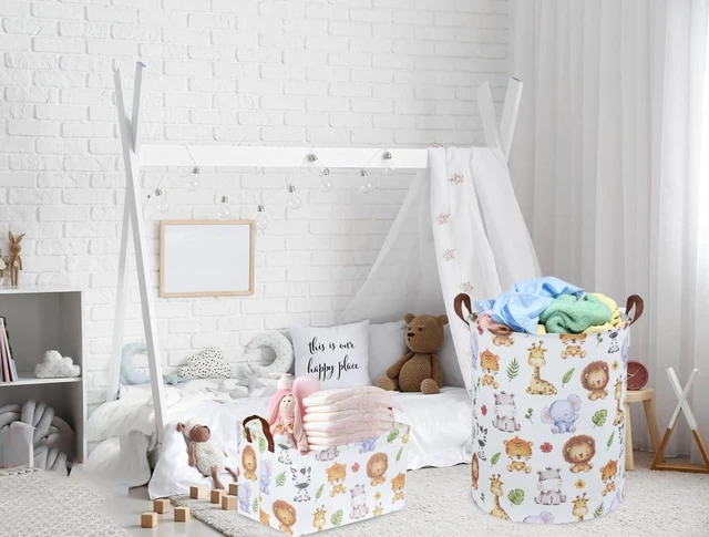 Alt view image 3 of 6 - Rectangular Kids Storage Bins, Baby Baskets Organizer, Waterproof PE Coating Cute Basket with Handles, Woodland Nursery Decor, Toys Box, Books Basket, Cute Animal