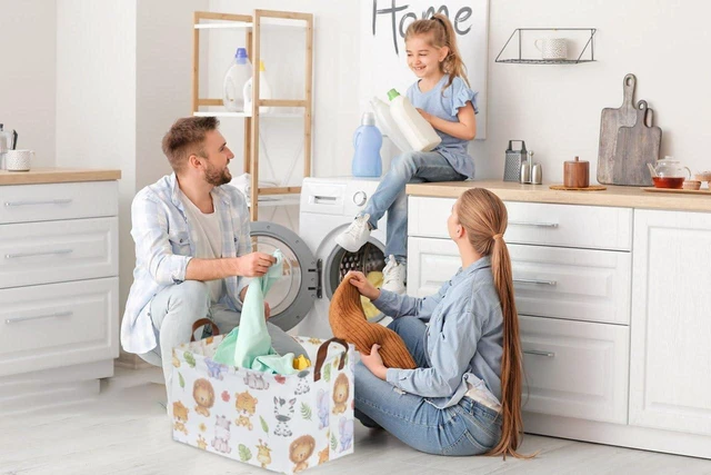 Alt view image 4 of 6 - Rectangular Kids Storage Bins, Baby Baskets Organizer, Waterproof PE Coating Cute Basket with Handles, Woodland Nursery Decor, Toys Box, Books Basket, Cute Animal