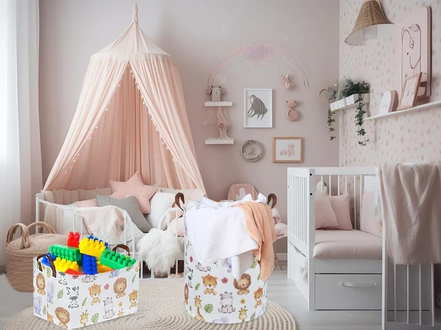 Alt view image 5 of 6 - Rectangular Kids Storage Bins, Baby Baskets Organizer, Waterproof PE Coating Cute Basket with Handles, Woodland Nursery Decor, Toys Box, Books Basket, Cute Animal