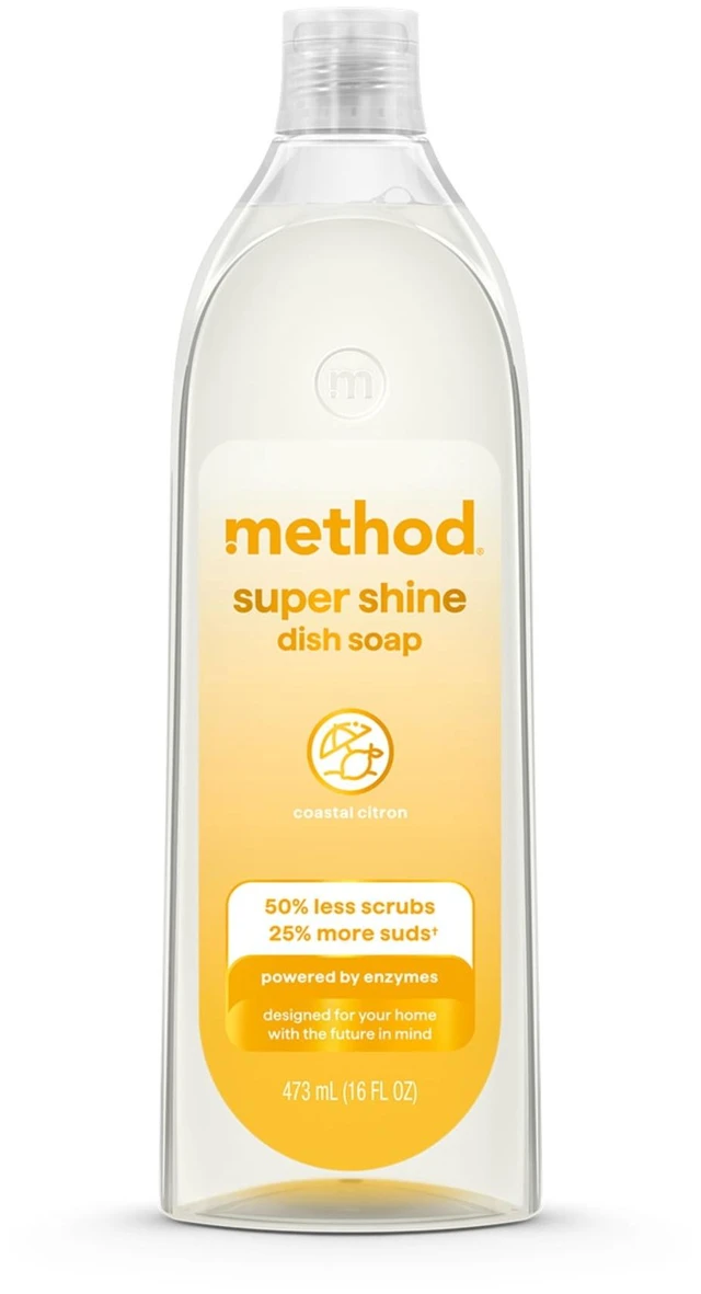 Main image of Method Super Shine Liquid Dish Soap, Powered by Enzymes, Coastal Citron Scented, 16 fl oz