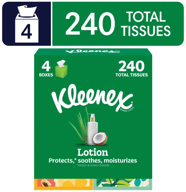 Main image of Kleenex Lotion with Coconut Oil 3-Ply Cube Box Facial Tissues, 4 Pack (240 Tissues)