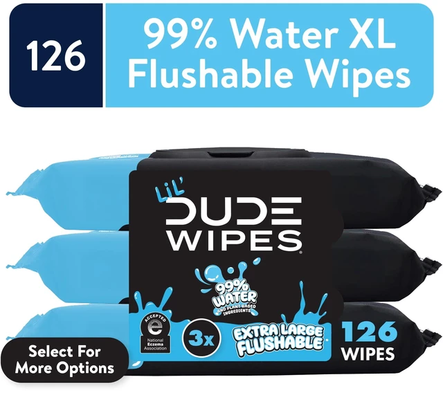 Main image of LiL' DUDE Extra Large Fragrance Free Flushable Wet Wipes, 126 Count, 3 Pack