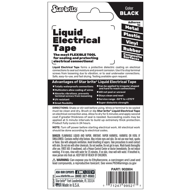 Alt view image 5 of 6 - Star Brite Liquid Electrical Tape Black Vinyl Coating 4oz Can with Applicator Brush