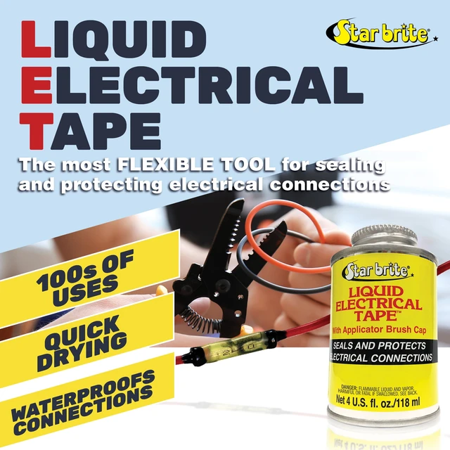 Alt view image 3 of 6 - Star Brite Liquid Electrical Tape Black Vinyl Coating 4oz Can with Applicator Brush