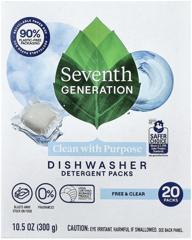 Main image of Seventh Generation Free & Clear Dishwasher Detergent Packs, 20 Count