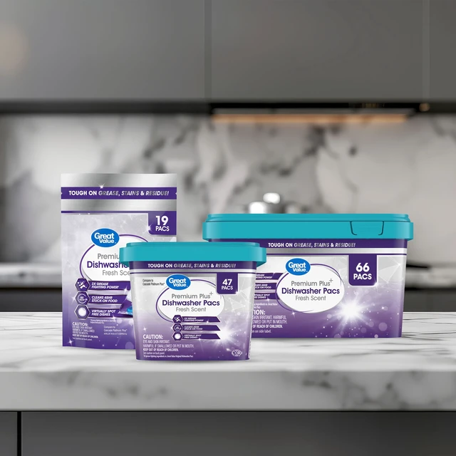 Alt view image 3 of 6 - Great Value Premium Plus Dishwasher Pacs, Fresh Scent, 47 Count