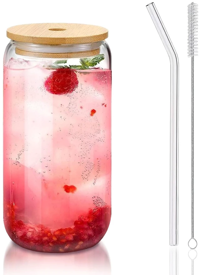 Main image of 16 oz Glass Cup with Bamboo Lid and Glass Straw 1 Pack, Iced Coffee Cup for Matcha, Soda, Tea and Daily Drinks