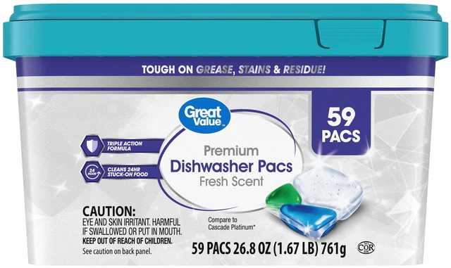 Main image of Great Value Dishwasher Pacs Fresh Scent 59 Count