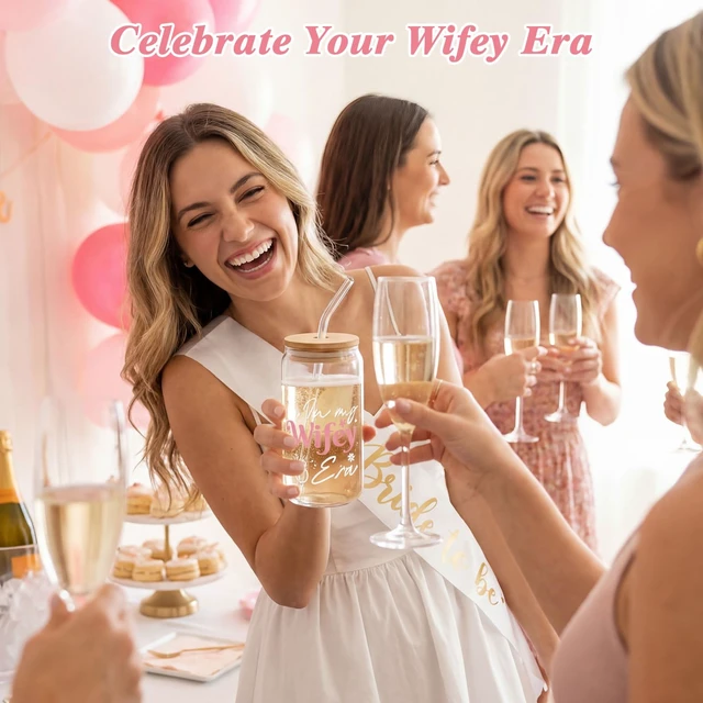 Alt view image 3 of 6 - In My Wifey Era Glass Cup Tumbler, Bridal Shower Gifts for Bride to Be