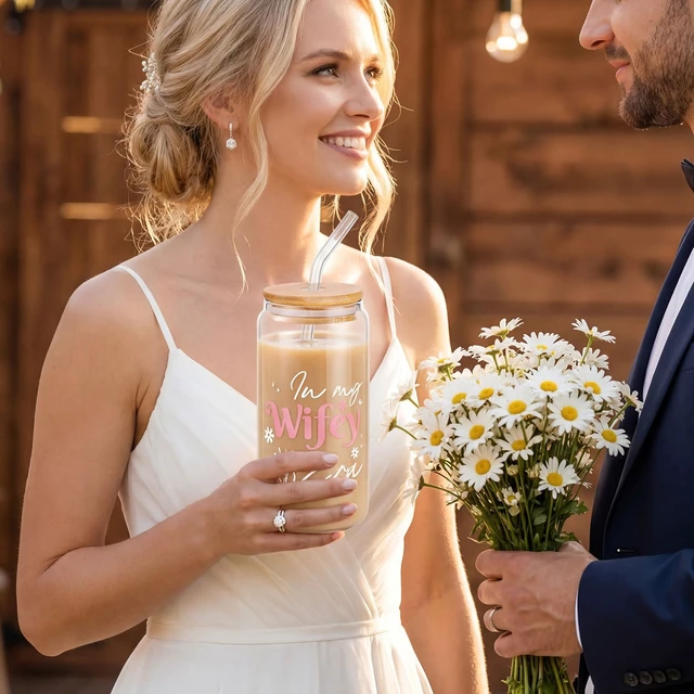 Alt view image 5 of 6 - In My Wifey Era Glass Cup Tumbler, Bridal Shower Gifts for Bride to Be