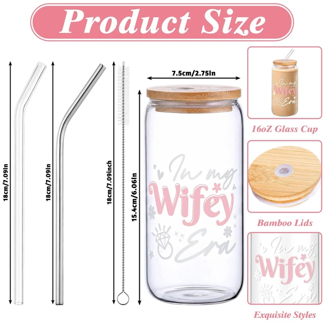 Alt view image 6 of 6 - In My Wifey Era Glass Cup Tumbler, Bridal Shower Gifts for Bride to Be