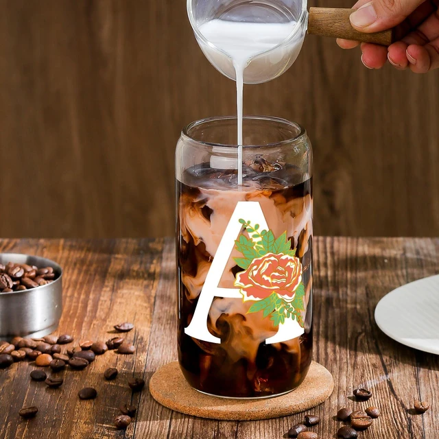 Alt view image 6 of 6 - 16Oz Initial Glass Cup with Lid and Straw Personalized Color-Changing