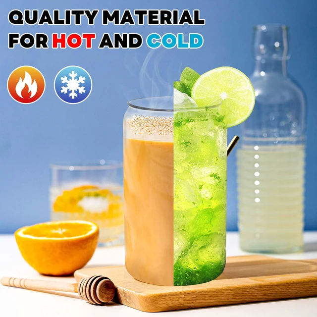Alt view image 6 of 6 - Joyclub 2 Set 16oz Glass Cups with Bamboo Lids and Straws Reusable Iced Coffee Beer Can Drinking Jars for Smoothie Whiskey Boba Soda Tea Gift