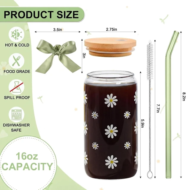 Alt view image 7 of 7 - Matcha Glass Daisy Coffee Cup Birthday Gift for Women