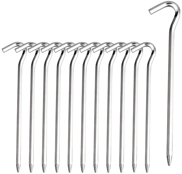 Main image of Aluminium Tent Pegs with Hook - 7-Inch Hexagon Rod Stakes for Camping Tent and Canopies