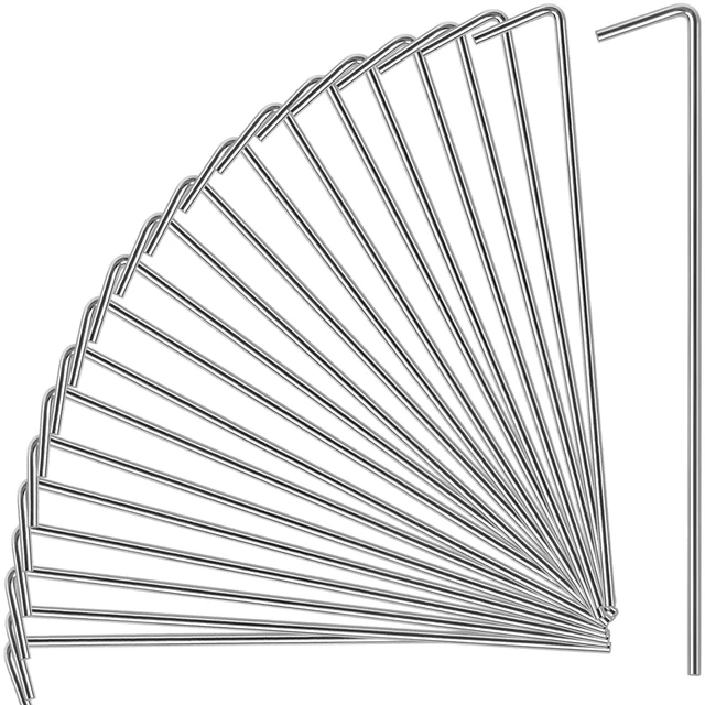 Main image of Oligei 23 Pack Heavy Duty Metal Tent Stakes, Hooked Silver Tent Pegs for Camping, Gardening & Outdoor Decorations