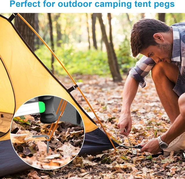 Alt view image 2 of 7 - Oligei 23 Pack Heavy Duty Metal Tent Stakes, Hooked Silver Tent Pegs for Camping, Gardening & Outdoor Decorations