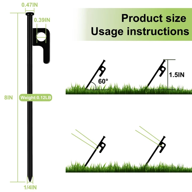 Alt view image 2 of 6 - 8 Pack Heavy Duty Forged Steel Tent Stakes for Camping Ground Outdoor Decorations Canopy