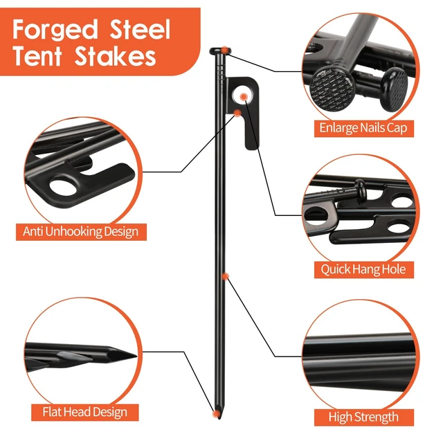 Alt view image 5 of 6 - 8in Heavy Duty Forged Steel Tent Stakes, 8/16/32 Pack, with Storage Bag