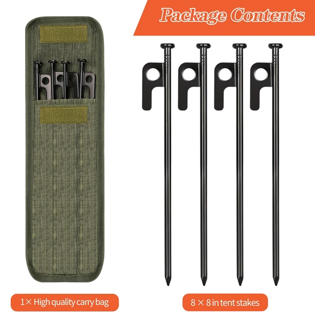 Alt view image 2 of 6 - 8in Heavy Duty Forged Steel Tent Stakes, 8/16/32 Pack, with Storage Bag