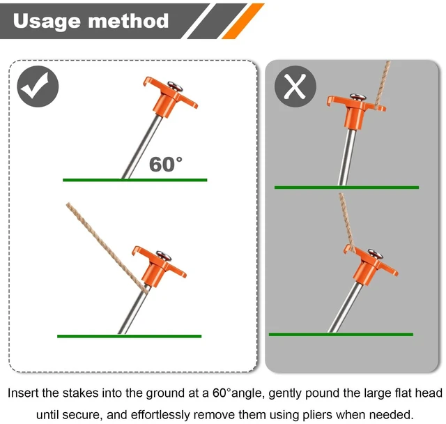 Alt view image 5 of 6 - 12-Pack 7.1-Inch Heavy Duty Rust-Resistant Metal Tent Stakes with Orange Rubber Protective Sleeves for Tarps, Canopies, Garden Use