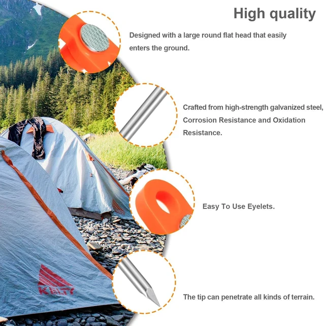 Alt view image 6 of 6 - 12-Pack 7.1-Inch Heavy Duty Rust-Resistant Metal Tent Stakes with Orange Rubber Protective Sleeves for Tarps, Canopies, Garden Use