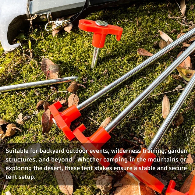 Alt view image 4 of 6 - 12-Pack 7.1-Inch Heavy Duty Rust-Resistant Metal Tent Stakes with Orange Rubber Protective Sleeves for Tarps, Canopies, Garden Use