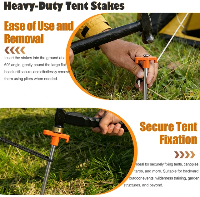 Alt view image 2 of 6 - 12-Pack 7.1-Inch Heavy Duty Rust-Resistant Metal Tent Stakes with Orange Rubber Protective Sleeves for Tarps, Canopies, Garden Use