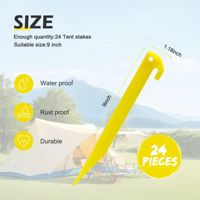 Alt view image 2 of 6 - 24pcs 9 Inches Plastic Tent Pegs Durable Spike Hook for Awning Camping Caravan Outdoor Lawn Beach Garden Decoration