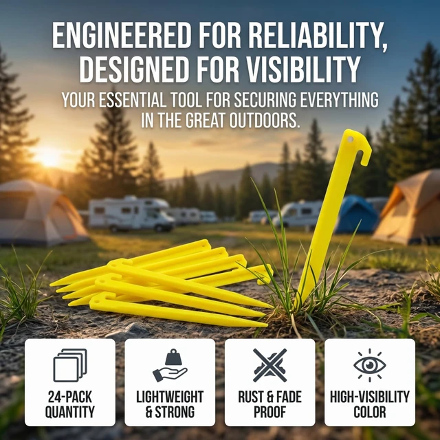 Alt view image 3 of 6 - 24pcs 9 Inches Plastic Tent Pegs Durable Spike Hook for Awning Camping Caravan Outdoor Lawn Beach Garden Decoration