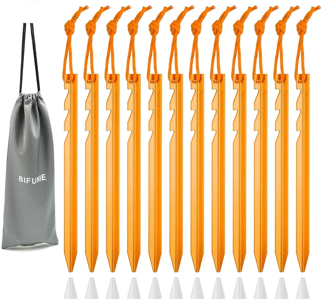 Main image of Aluminum Alloy Tent Stakes 12-Pack with Reflective Pull Ropes for Camping Tents Hammocks