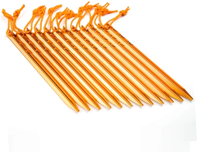 Alt view image 3 of 6 - Aluminum Alloy Tent Stakes 12-Pack with Reflective Pull Ropes for Camping Tents Hammocks