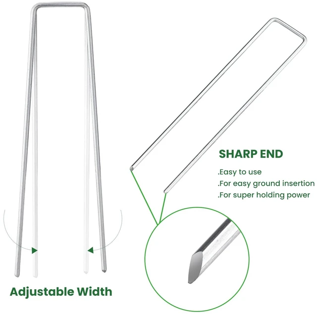 Alt view image 5 of 7 - 6 Inches Heavy Duty Galvanized Steel Garden Stakes and Staples for Weed Fabric, Landscape Netting, Ground Sheets, Fleece, Christmas Decoration (10, Silver)