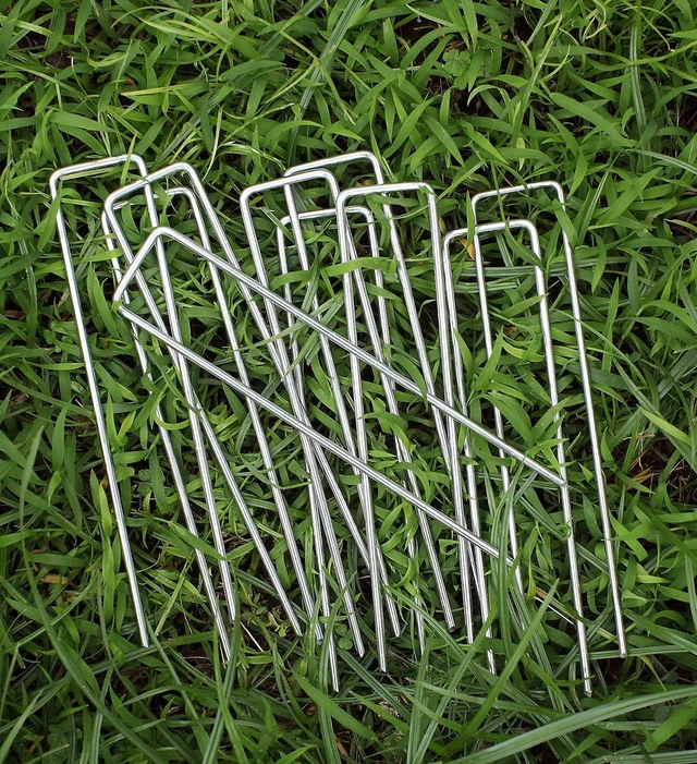 Alt view image 6 of 7 - 6 Inches Heavy Duty Galvanized Steel Garden Stakes and Staples for Weed Fabric, Landscape Netting, Ground Sheets, Fleece, Christmas Decoration (10, Silver)