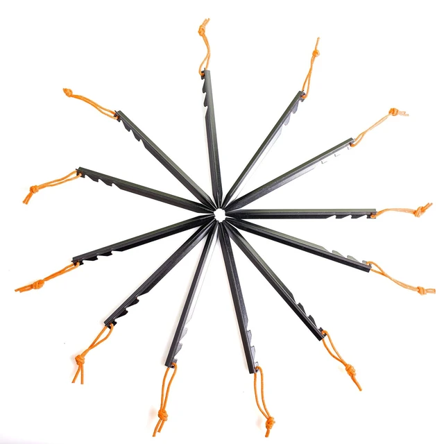 Alt view image 3 of 7 - Aluminum Alloy Tent Stakes 12-Pack with Reflective Pull Ropes, Lightweight Ground Pegs for Camping Tents Hammocks