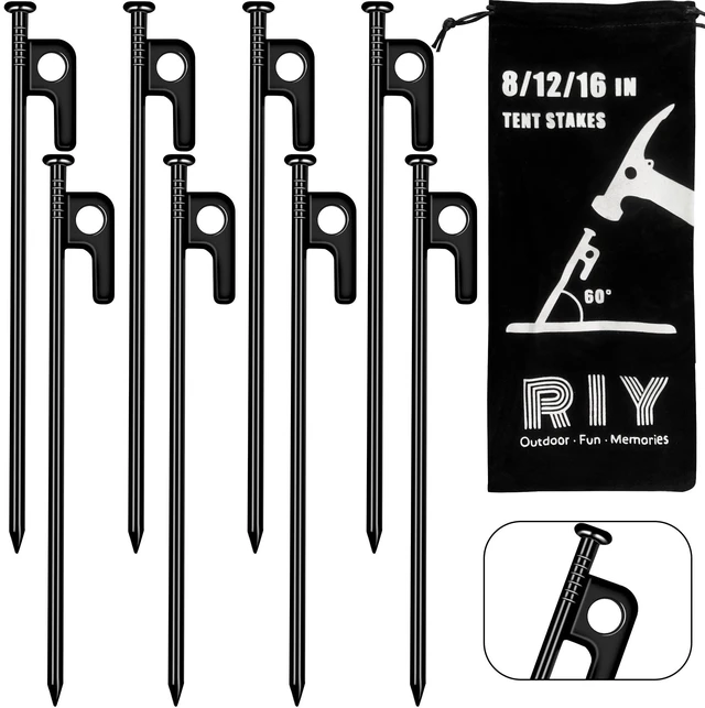 Main image of RIY Heavy Duty 8inch Steel Tent Stakes Inflexible and Unbreakable 8PCS