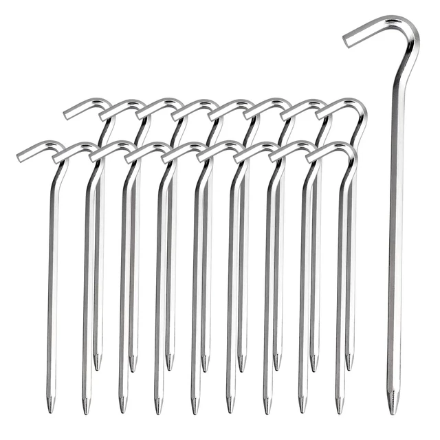 Main image of Aluminium Tent Pegs with Hook, 7-Inch Hexagon Rod Stakes for Camping Tent and Canopies