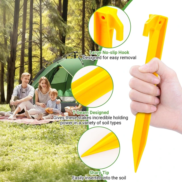 Alt view image 7 of 7 - 10 Pack Plastic Tent Stakes 9Inch Windproof Beach Sand Stakes