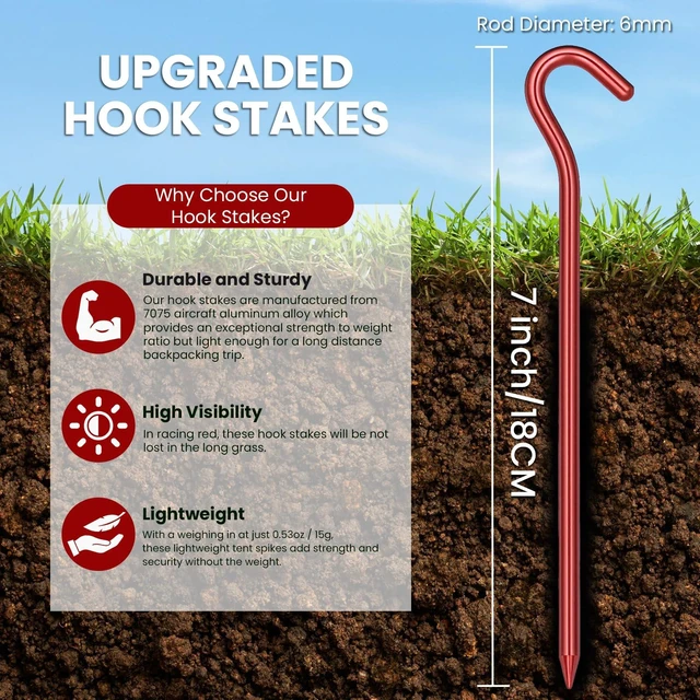 Alt view image 5 of 7 - 10Pack Aluminum Tent Tarp Stakes, 7Inch Lightweight Hook Stakes