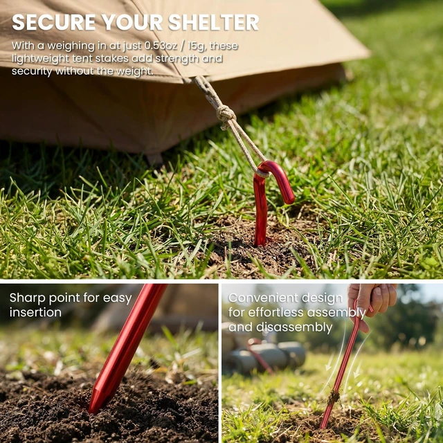 Alt view image 7 of 7 - 10Pack Aluminum Tent Tarp Stakes, 7Inch Lightweight Hook Stakes