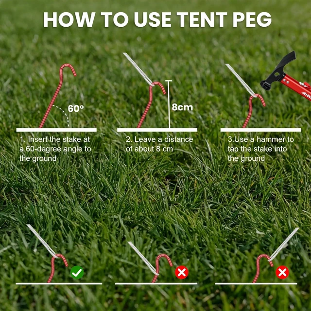 Alt view image 4 of 7 - 10Pack Aluminum Tent Tarp Stakes, 7Inch Lightweight Hook Stakes