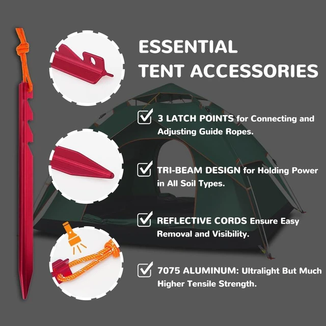 Alt view image 6 of 6 - 15 Pack Lightweight Aluminum Tent Stakes with Reflective Cords