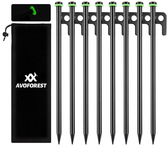 Main image of 8Inch Heavy Duty Tent Stakes, 8Pcs Tent Pegs with Metal and Fluorescent Silicone Rings and Storage Bag for Camping