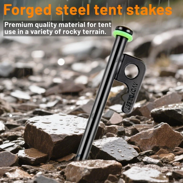 Alt view image 4 of 7 - 8Inch Heavy Duty Tent Stakes, 8Pcs Tent Pegs with Metal and Fluorescent Silicone Rings and Storage Bag for Camping