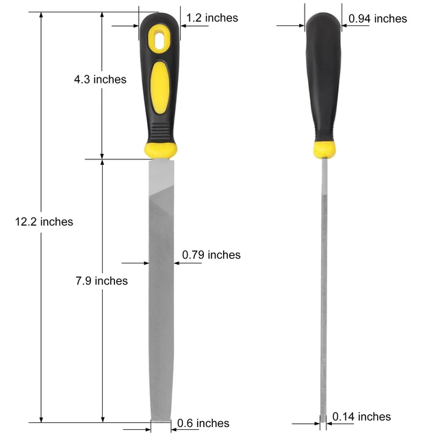 Alt view image 2 of 7 - 8in Flat Metal File, 12in Overall Length, Hardened High Carbon Steel, Anti-Slip Ergonomic Handle, Uniform Teeth, for Sharpening and Deburring Metal, Stone, Wood, Plastic