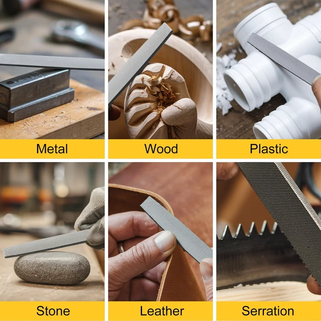 Alt view image 5 of 7 - 8in Flat Metal File, 12in Overall Length, Hardened High Carbon Steel, Anti-Slip Ergonomic Handle, Uniform Teeth, for Sharpening and Deburring Metal, Stone, Wood, Plastic