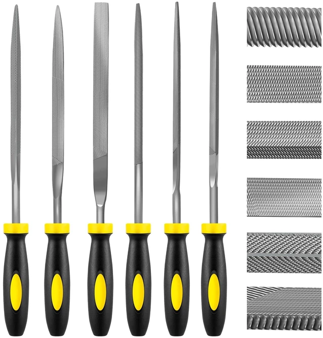 Main image of Warmtree 6-Piece Metal Needle File Set - 4-Inch Carbon Steel Files for Metal, Wood & Jewelry, Includes Flat, Warding, Square, Triangular, Round, Half-Round