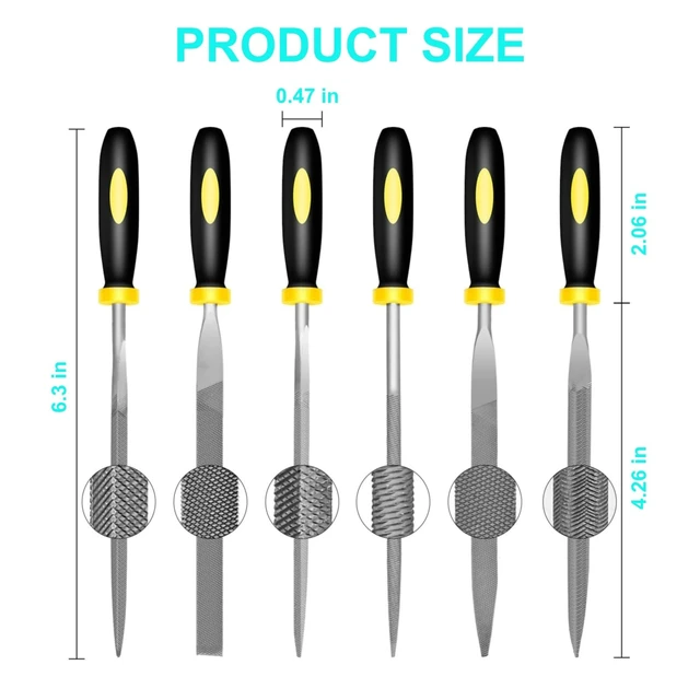 Alt view image 5 of 6 - Warmtree 6-Piece Metal Needle File Set - 4-Inch Carbon Steel Files for Metal, Wood & Jewelry, Includes Flat, Warding, Square, Triangular, Round, Half-Round