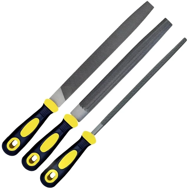 Main image of Warmtree 3-Piece Metal File Set, 8-Inch, High Carbon Steel, Flat/Round/Half-Round, for Metal and Wood